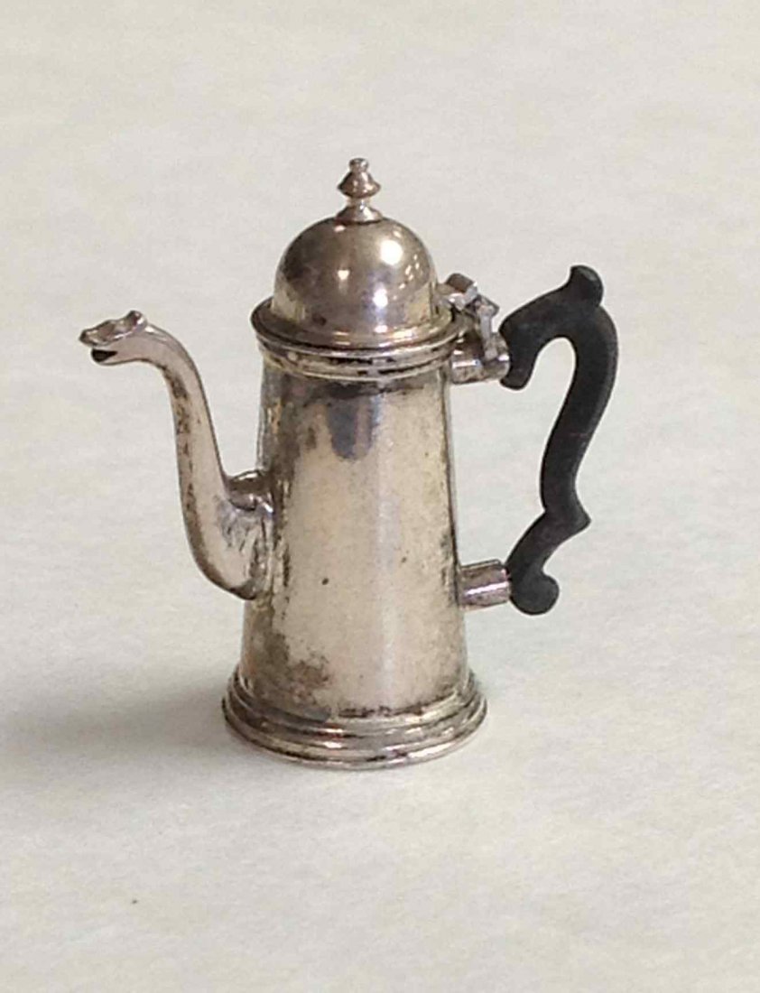 STUART McCABE STERLING MINIATURE COFFEE POT WITH EBONY: STUART McCABE STERLING MINIATURE COFFEE POT WITH EBONY HANDLE, FROM PRIVATE COLLECTION.