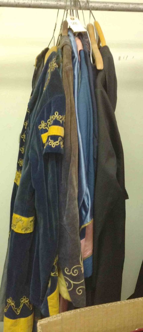 8 ODD FELLOW BLUE ROBES, 3 VELVET, 1 SATIN, 1 HAS METAL: 8 ODD FELLOW BLUE ROBES, 3 VELVET, 1 SATIN, 1 HAS METAL STUDS OVERALL GOOD CONDITION, FROM CLOSED SOUTHERN NEW YORK LODGE