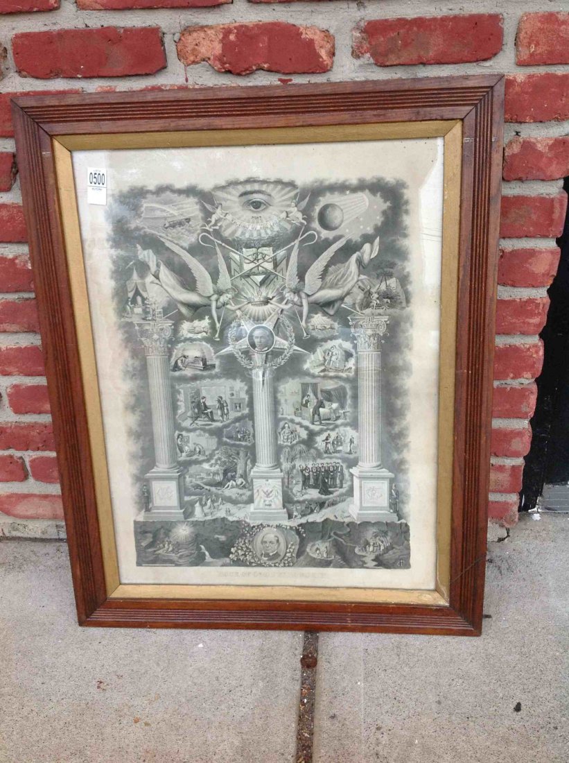 ODD FELLOW FRAMED 1884 ROCK OF ODD FELLOWSHIP T C: ODD FELLOW FRAMED 1884 ROCK OF ODD FELLOWSHIP T C FIELDINGS VICTORY OF THE LINKS POSTER, FRAME MEASURES 25 1/2" X 32", AS PICTURED