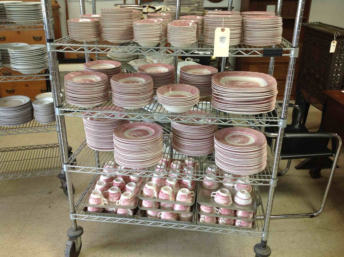 ROYAL STAFFORDSHIRE JENNY LIND PATTERN, HUNDREDS OF: ROYAL STAFFORDSHIRE JENNY LIND PATTERN, HUNDREDS OF PIECES, PROBABLY USED IN CATERING AT THE ODD FELLOW LODGE, OVERALL GOOD CONDITION, AS PICTURED