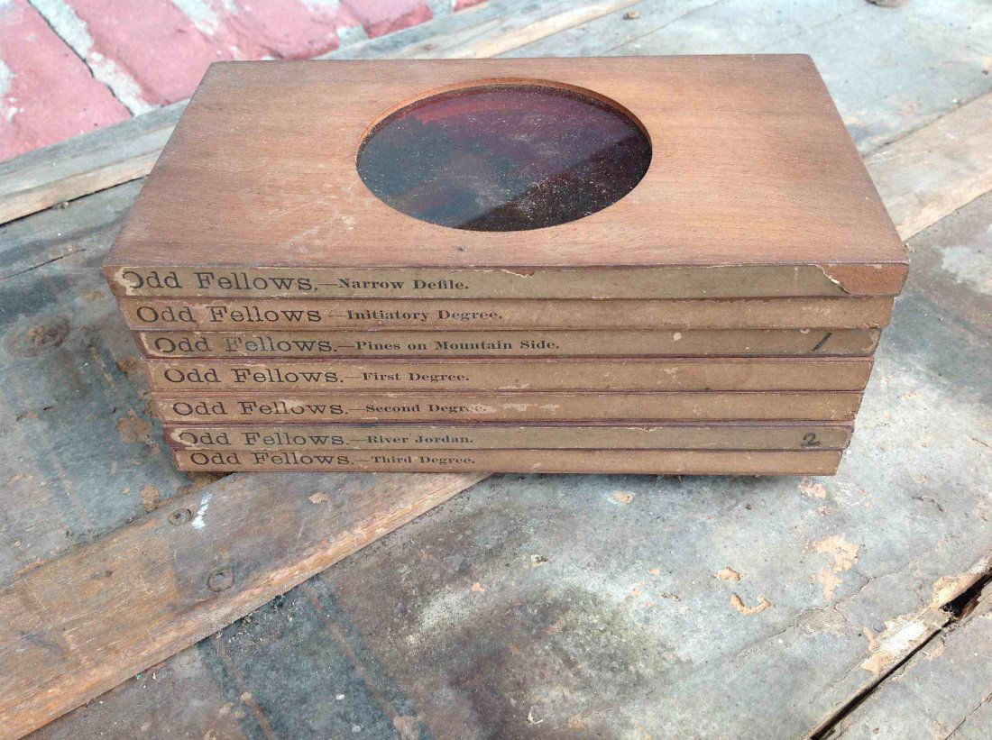 LOT OF 7 ODD FELLOW MAGIC LANTERN SLIDES: LOT OF 7 ODD FELLOW MAGIC LANTERN SLIDES, AS PICTURED