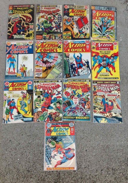 13 DC ACTION COMICS AND MARVEL COMICS INCLUDING: 13 DC ACTION COMICS AND MARVEL COMICS INCLUDING SPIDERMAN AND SUPERMAN, GOOD CONDITION