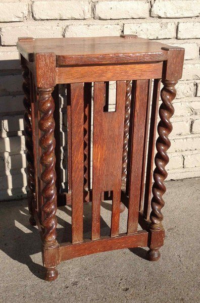 STICKLEY BROS, QUAINT FURNITURE OAK TWIST LEG STAND,: STICKLEY BROS, QUAINT FURNITURE OAK TWIST LEG STAND, WAS PAINTED WHITE AT ONE TIME, MEASURES 24 1/2" HIGH, AS PICTURED