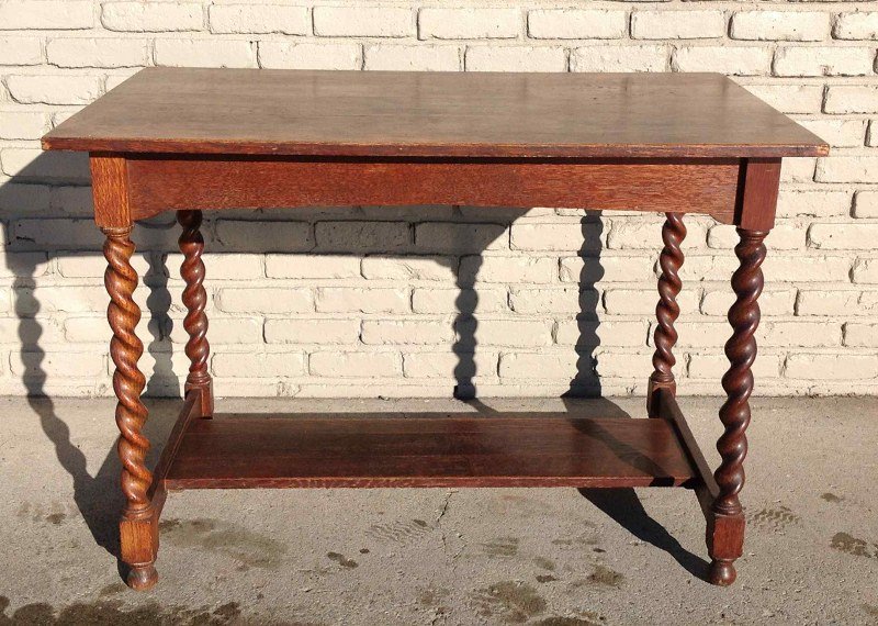 STICKLEY BROS QUAINT FURNITURE MISSION OAK TABLE WITH: STICKLEY BROS QUAINT FURNITURE MISSION OAK TABLE WITH TWIST LEG, MEASURES 30" HIGH X 44" WIDE X 28" DEEP, ORIGINAL FINISH WITH WEAR TO FINISH, AS PICTURED