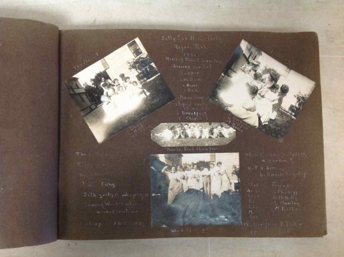 UNIVERSITY OF ILLINOIS PHOTO ALBUM, CIRCA 1912,: UNIVERSITY OF ILLINOIS PHOTO ALBUM, CIRCA 1912, INCLUDING INVITATIONS, SOUVENIRS, PENNANTS, PHOTOGRAPHS, AND OTHER EPHEMERA, AS PICTURED