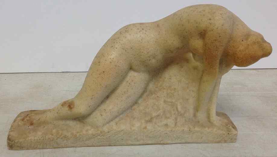 VINCENT GLINSKY ART DECO ERA CAST MARBLE STONE: VINCENT GLINSKY ART DECO ERA CAST MARBLE STONE COMPOSITE STATUE(THE AWAKENING), CIRCA 1930, RUSSIAN BORN, 1895-1975, SIGNED ON END, MEASURES 12" LONG,AS PICTURED