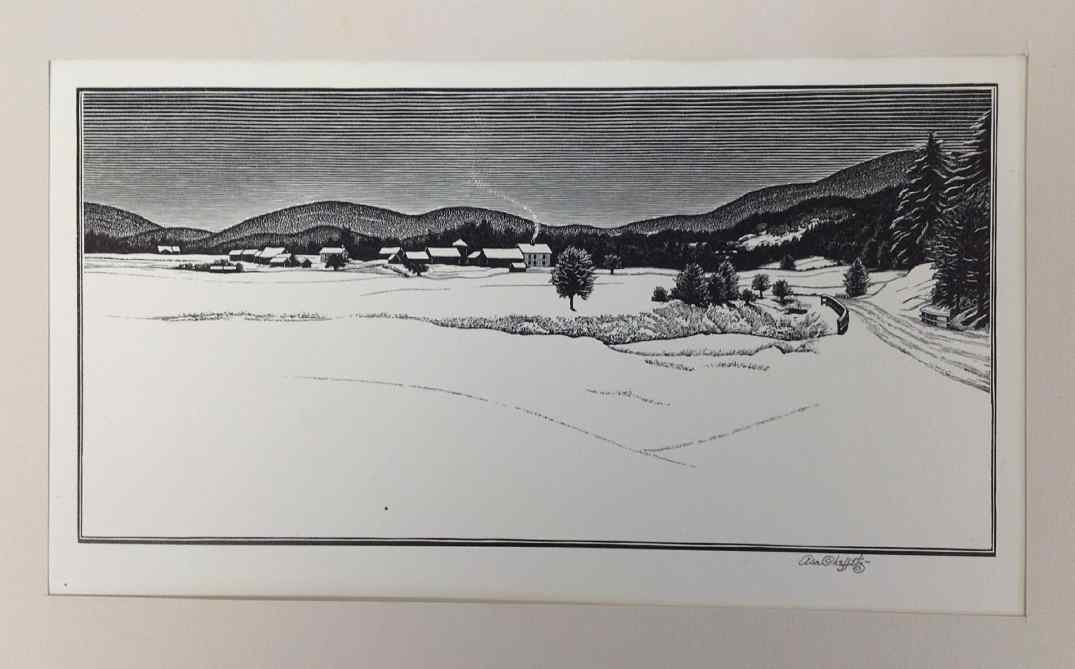 ASA CHEFFETZ SIGNED WOOD ENGRAVING TITLED MID WINTER,: ASA CHEFFETZ SIGNED WOOD ENGRAVING TITLED MID WINTER, PENCIL SIGNED LOWER RIGHT, MEASURES 10" X 13", AS PICTURED