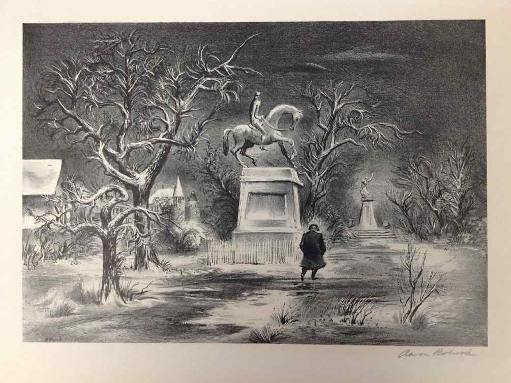 AARON BOHROD SIGNED LITHOGRAPH TITLED CITY PARK,: AARON BOHROD SIGNED LITHOGRAPH TITLED CITY PARK, WINTER, PLATE MEASURES 12" X 16", AS PICTURED
