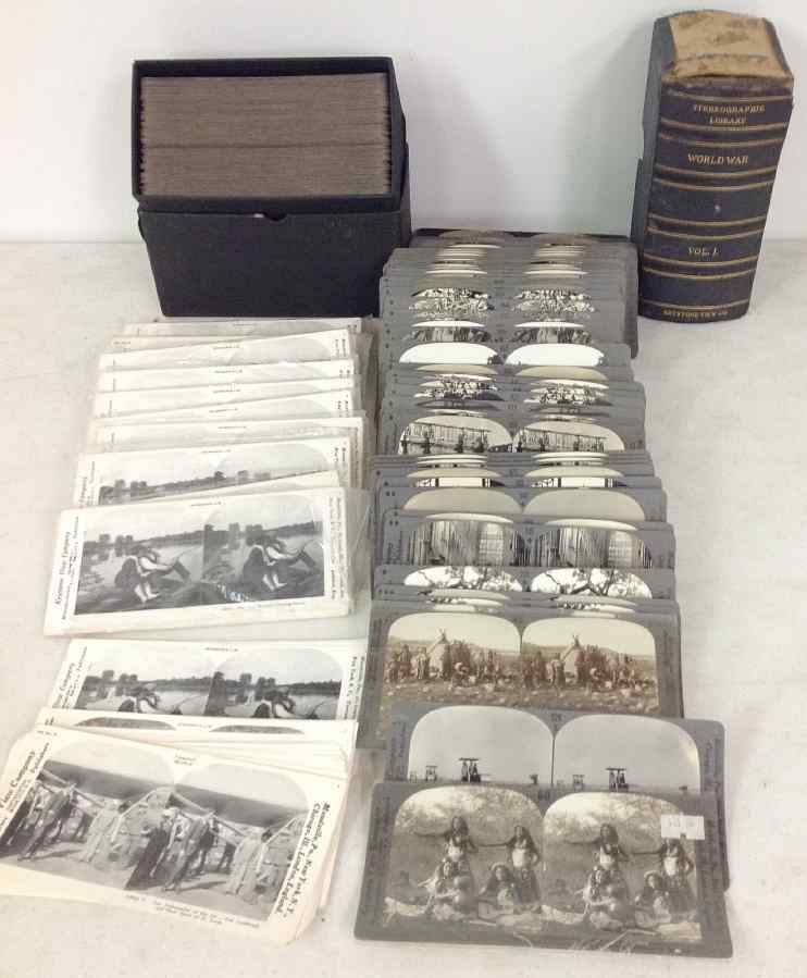 154 STEREOVIEWS: 122 WORLD VIEWS & 32 WW II VIEWS, IN (1 of 2)