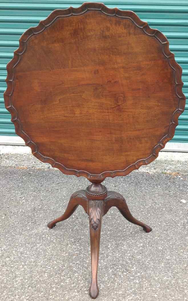 EARLY PIE CRUST TILT TOP WALNUT TABLE, CARVED BASE, AS (1 of 4)