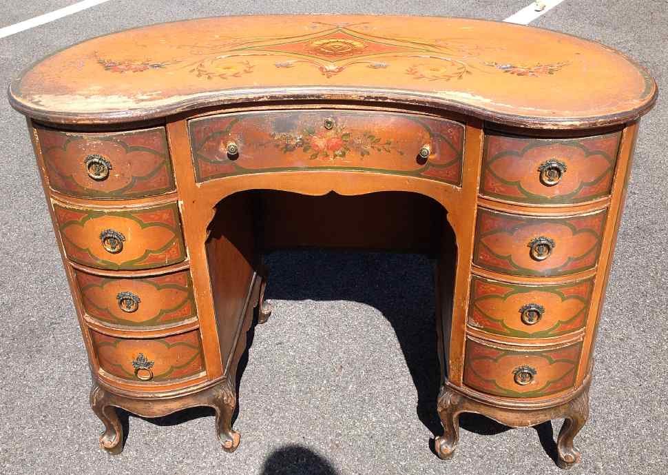 CIRCA 1930'S WONDERFULLY PAINTED KIDNEY SHAPE DESK, (1 of 5)