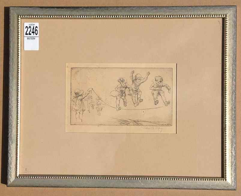 EILEEN A SOPER SIGNED ETCHING TITLED PLAYTIME, SMALL (1 of 3)