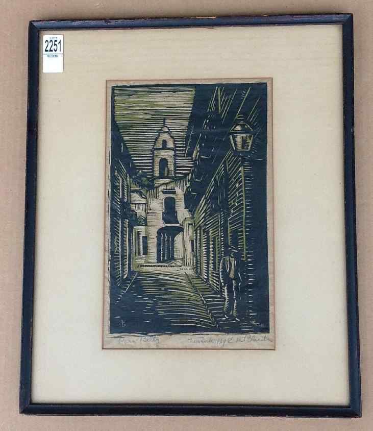 1929 NEW YORK PRINT, MAN WALKING DOWN STREET, SIGNED (1 of 4)