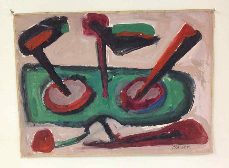 ROLPH SCARLETT ABSTRACT GOUACHE ON PAPER, SIGNED LOWER (1 of 2)