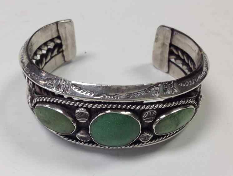 NATIVE AMERICAN SILVER & TURQUOISE BRACELET, UNMARKED, (1 of 3)