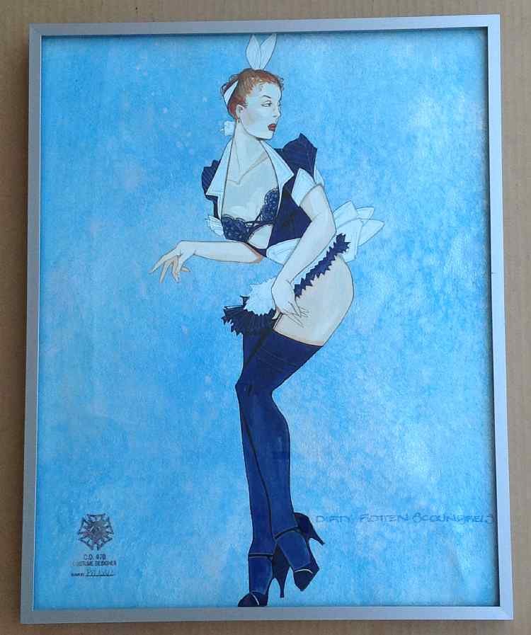 GREG BARNES ORIGINAL RENDERING FOR "DIRTY ROTTEN: GREG BARNES ORIGINAL RENDERING FOR "DIRTY ROTTEN SCOUNDRELS" BROADWAY PLAY, COSTUME DESIGNER, MEASURES 21" X 17".