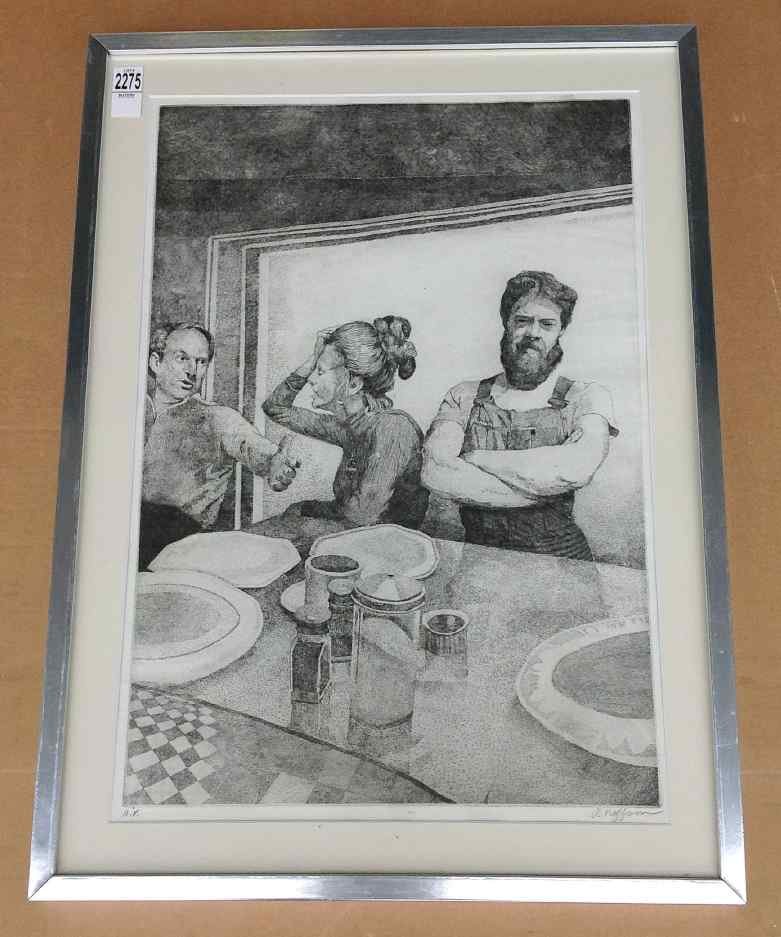 ROBERT NEFFSON A.P.SIGNED PRINT 3 PEOPLE AT DINER (1 of 3)