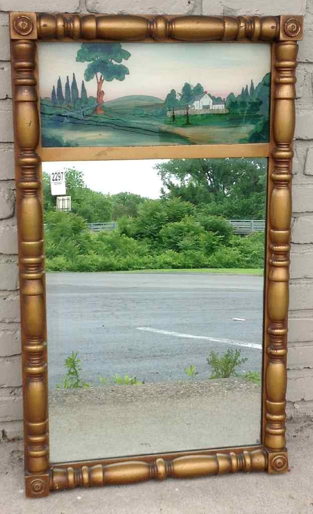 CIRCA 1940'S REVERSE PAINTED MIRROR WITH COUNTRY FARM (1 of 2)