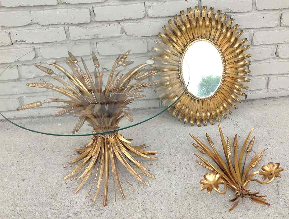 3 PC. ITALIAN GILT WHEAT BUNDLE GLASS TOP TABLE, ONE (1 of 4)