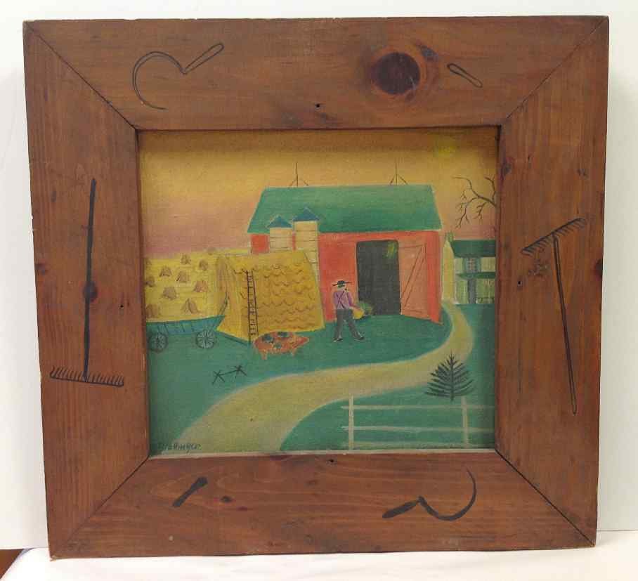 DAVID ELLINGER O/C BOWERS BARN, FOLK ART PAINTING. WITH (1 of 3)