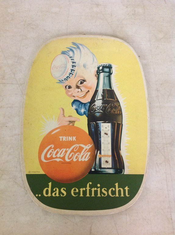 OLDER FOREIGN COCA-COLA ADVERTISING SIGN, MEASURES 13" (1 of 2)
