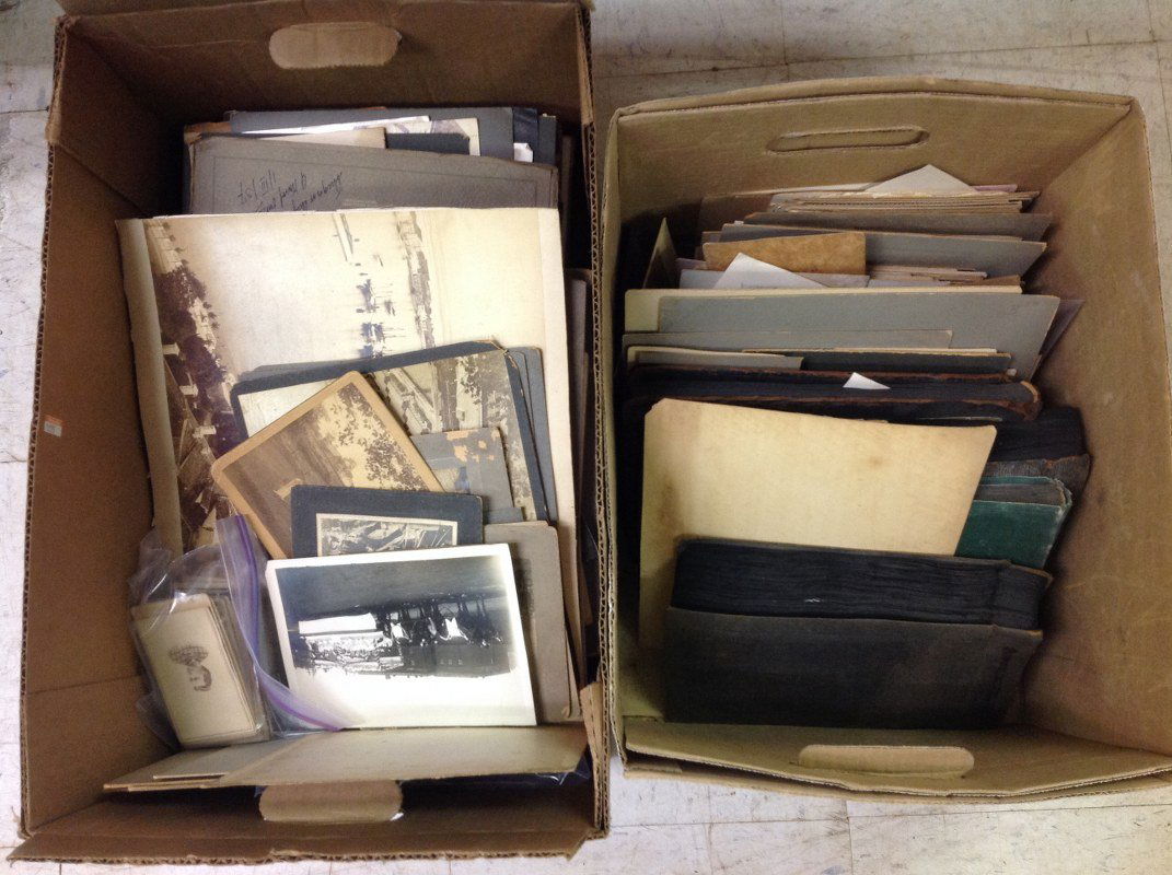 2 BOXES OF OLDER PHOTOGRAPHS, ALBUMENS, ALBUMS, CABINET (1 of 1)