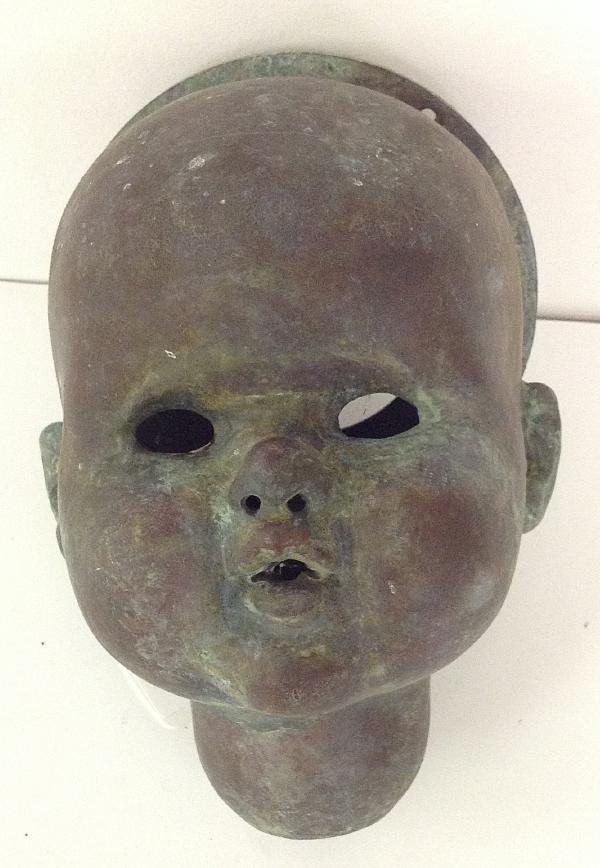 BRONZE BABY'S HEAD DOLL MOLD, WONDERFUL OLD PATINA, (1 of 3)
