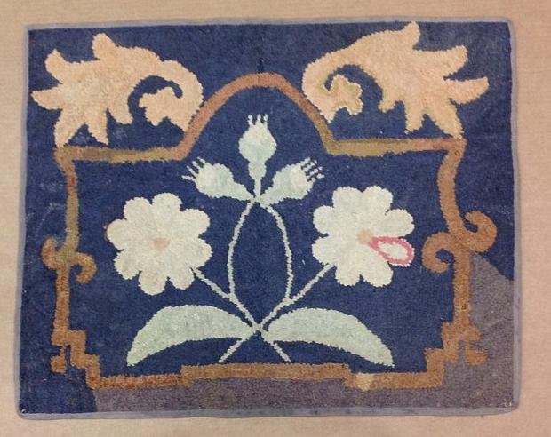 FOLK ART HOOK RUG WITH FLOWERS, MEASURES 31" X 25", (1 of 2)
