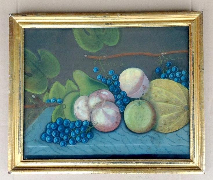 GREAT 19TH C FRUITS PASTEL STILL LIFE ON PAPER, IN (1 of 3)