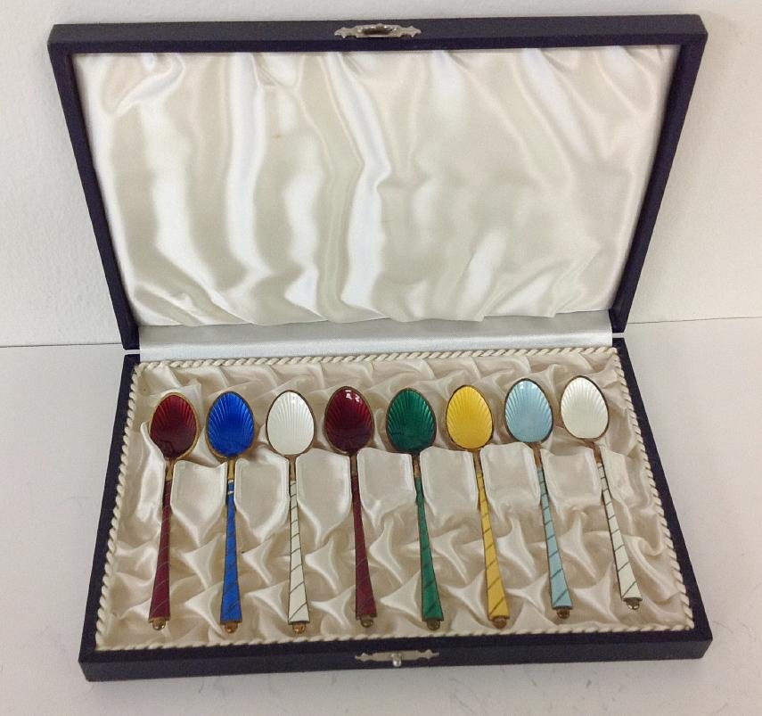 ELA DENMARK STERLING SILVER & ENAMEL DEMI SPOON SET IN (1 of 2)