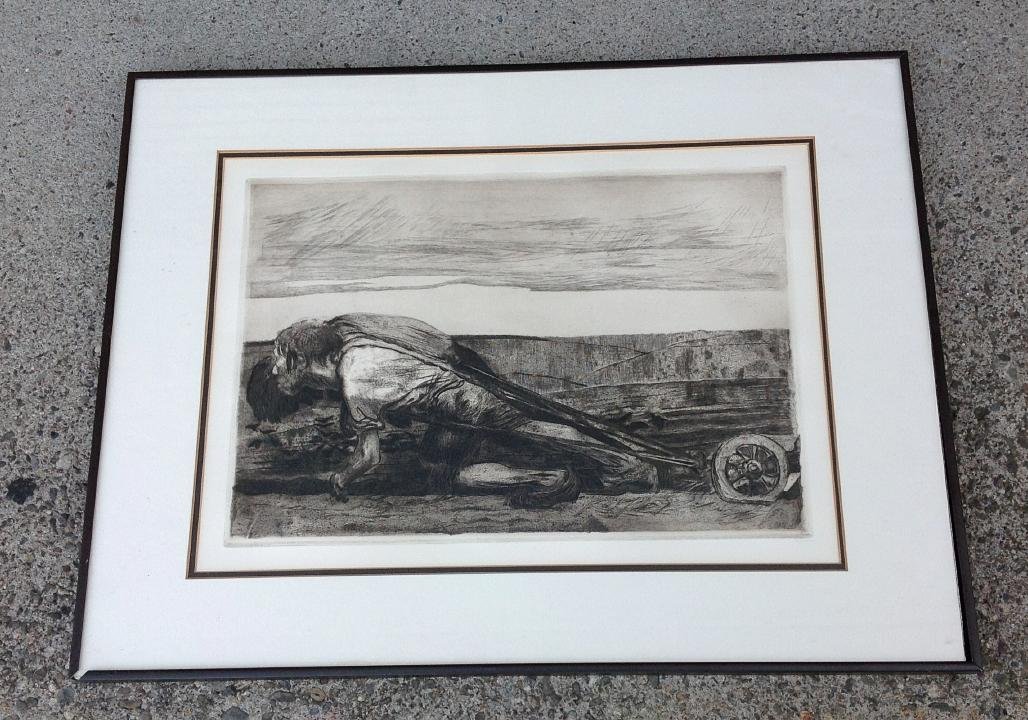 KATHE KOLLWITZ RESTRIKE PRINT- THE PLOWMAN, WITH (1 of 3)