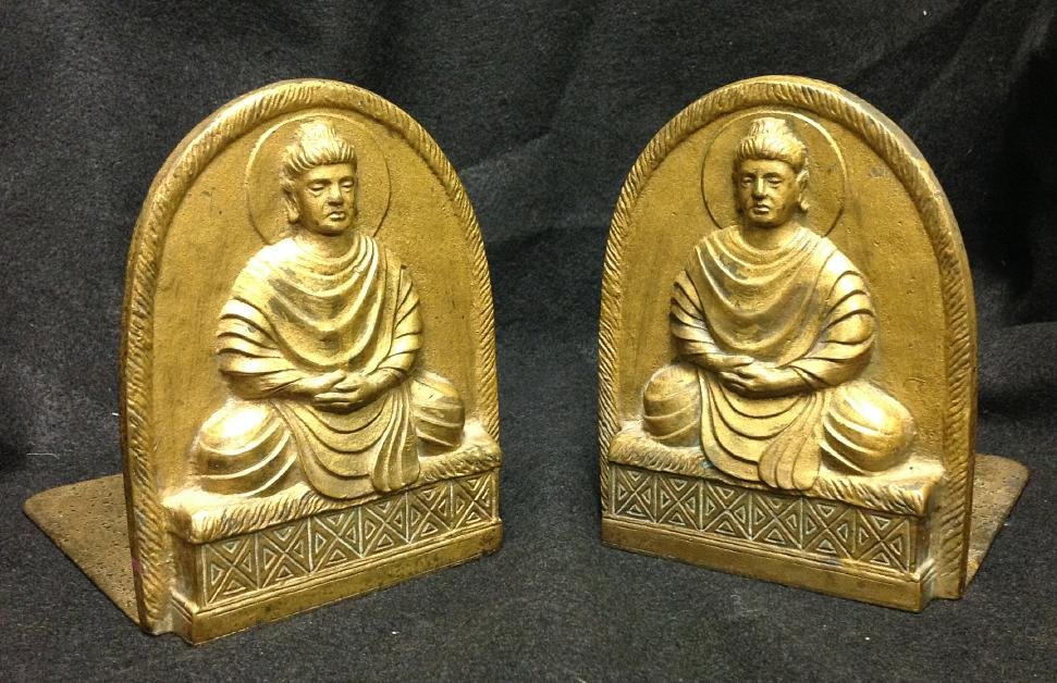 TIFFANY STUDIOS N.Y. BOOKENDS GILT BRONZE FIGURAL (1 of 3)