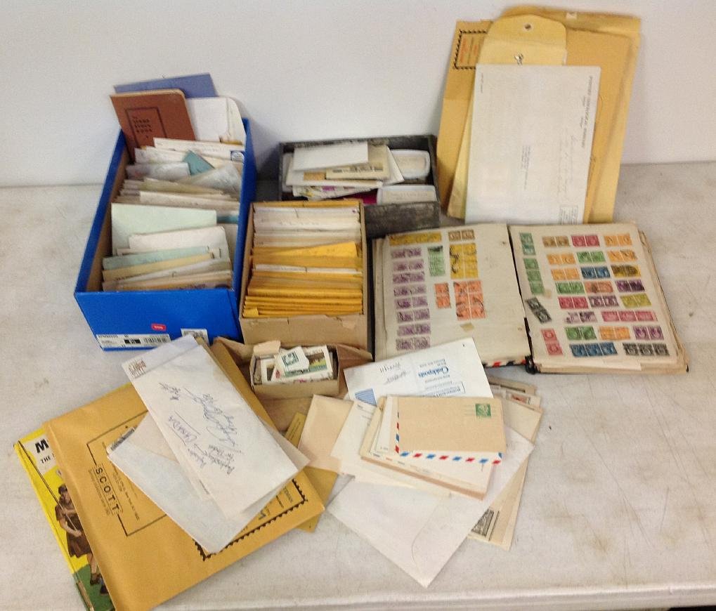 BOX LOT THOUSANDS OF OLDER USED U.S. & WORLD STAMPS. (1 of 3)