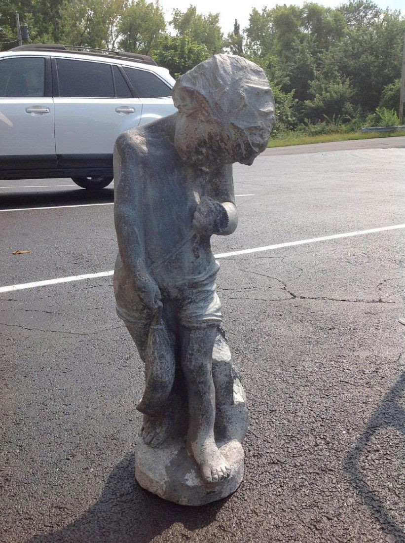 CICRA 1900 LEAD BOY WITH FISH GARDEN STATUE, VERY (1 of 2)