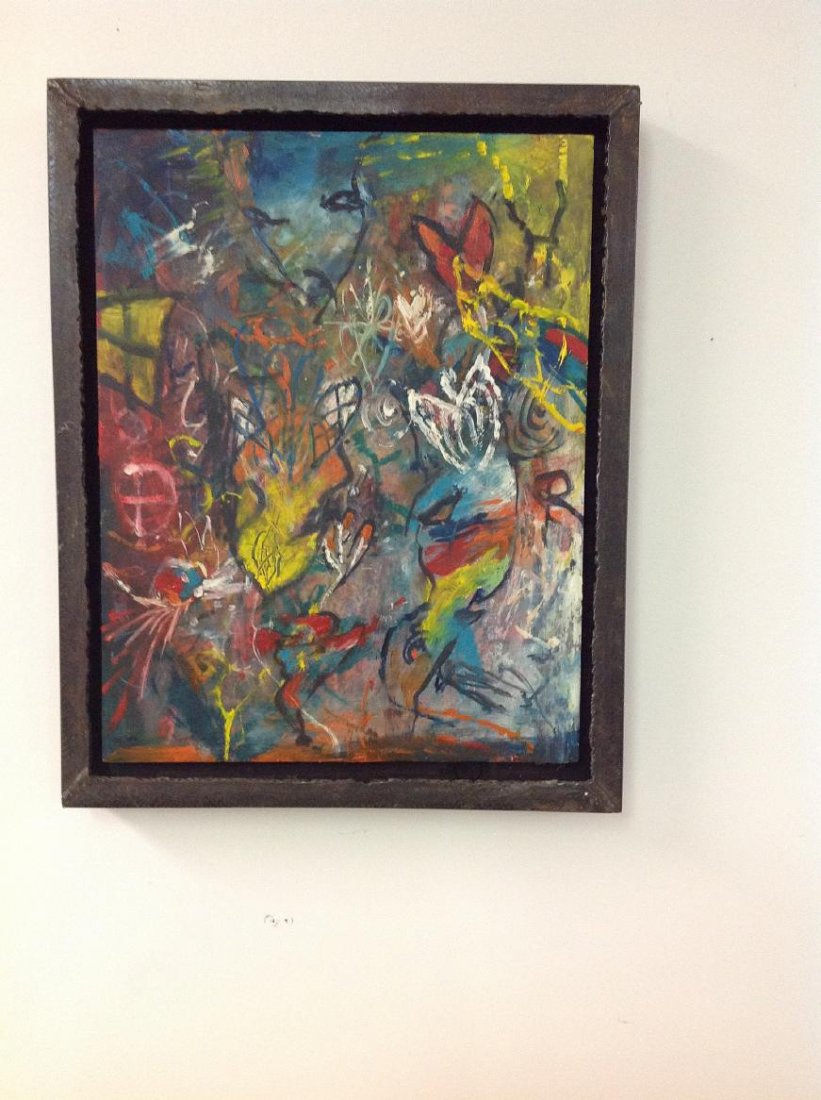 FORD CRULL ABSTRACT OIL ON WOOD, WITH CUSTOM STEEL (1 of 3)