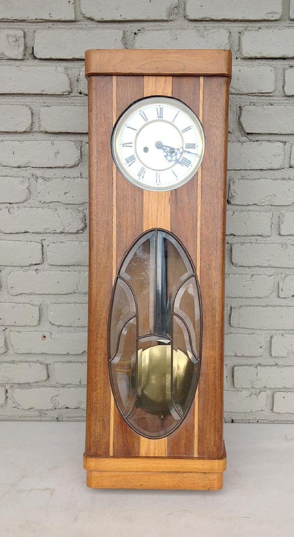 CONTINENTAL WALL CLOCK, CIRCA 1920'S. WITH LEADED GLASS (1 of 3)