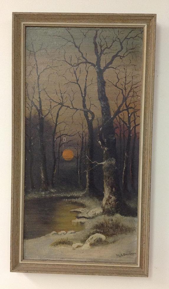 LATE 19TH CENTURY O/C WINTER LANDSCAPE SIGNED M. A. (1 of 2)