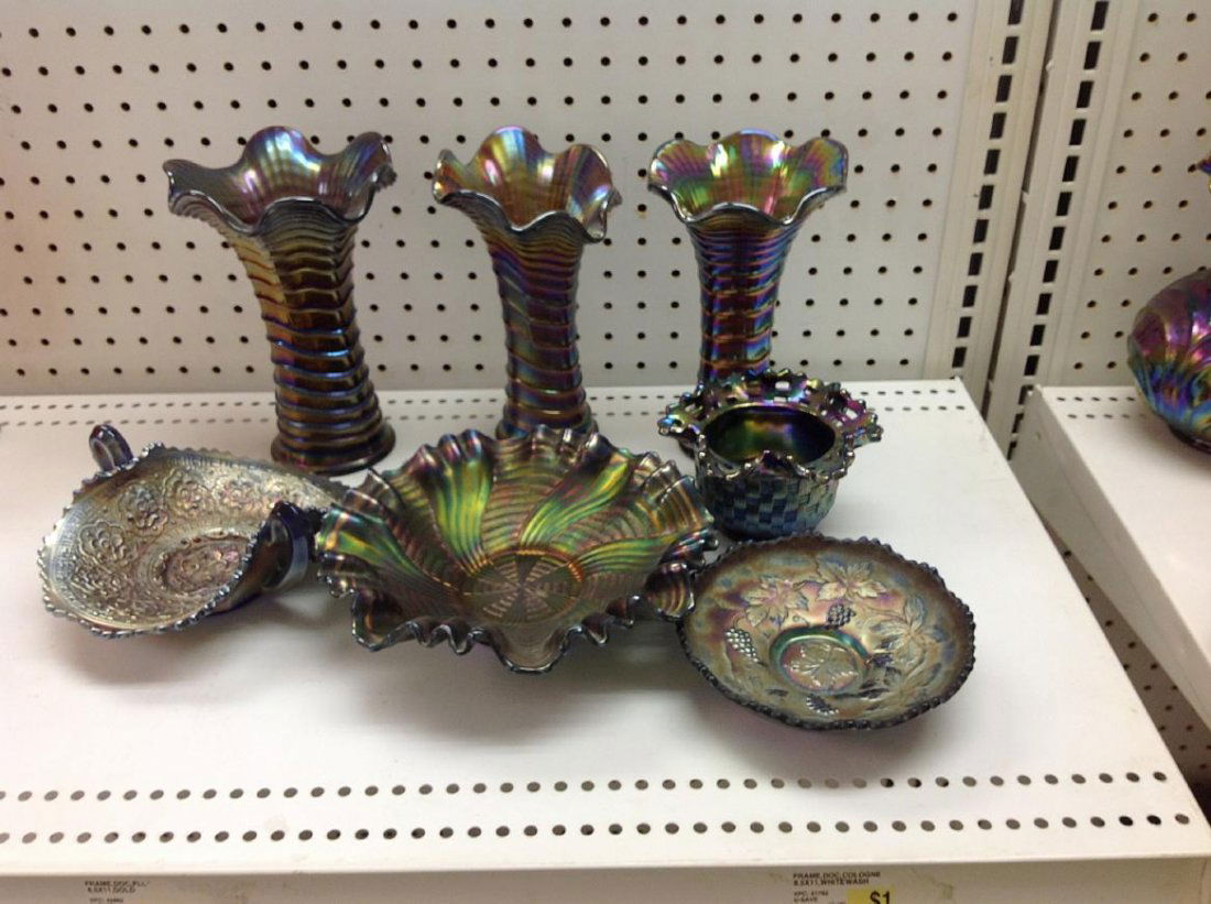 14 PCS BLUE CARNIVAL GLASS, AS PICTURED (1 of 2)