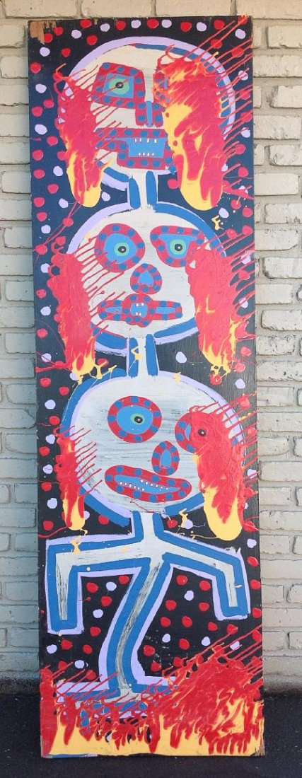 M. SUTER (CATFISHMAN) OUTSIDER ART PAINTING ON A DOOR, (1 of 4)