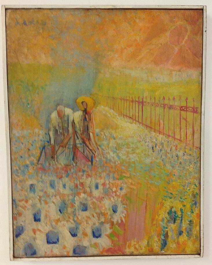 IMPRESSIONIST O/C MAN & WOMAN WORKING IN FLOWER GARDEN, (1 of 2)