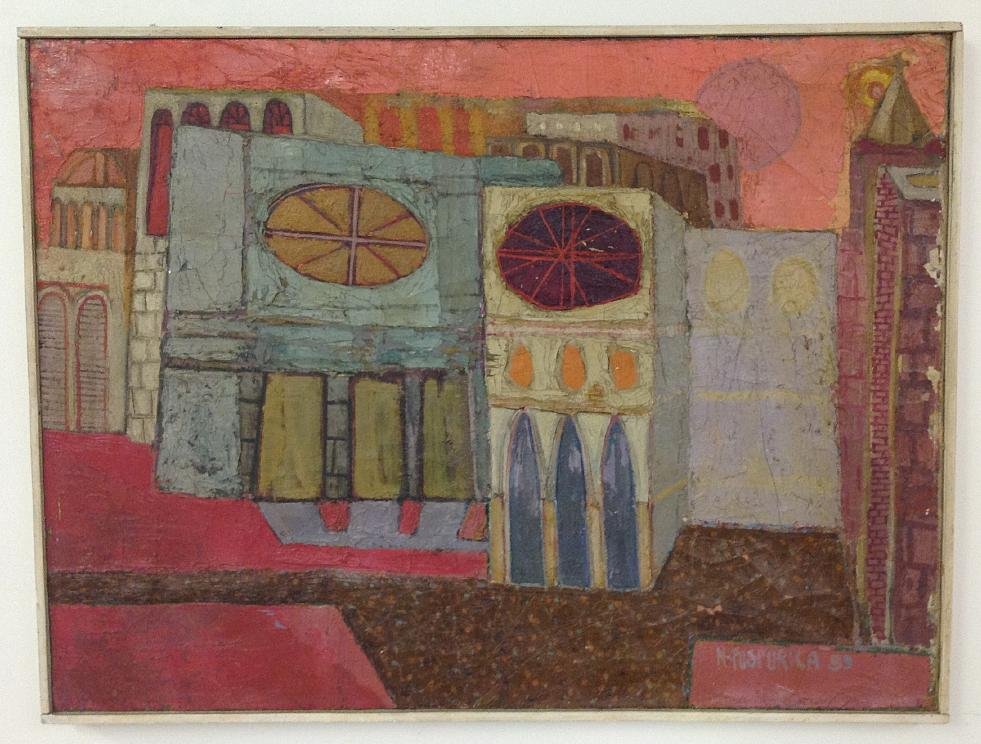 N. PUSPURICA IMPRESSIONIST O/C CITYSCAPE, DATED 1959. (1 of 2)