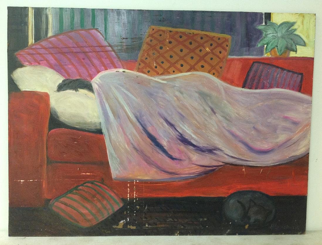 ROBERT BLANCHARD O/B WOMAN SLEEPING ON SOFA, CAT (1 of 1)