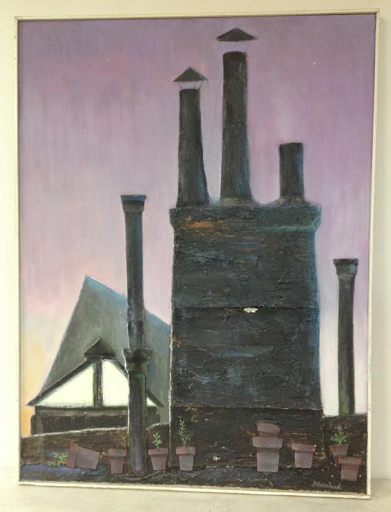 ROBERT BLANCHARD MIXED MEDIA O/C TITLED- ROOF GARDEN, (1 of 1)