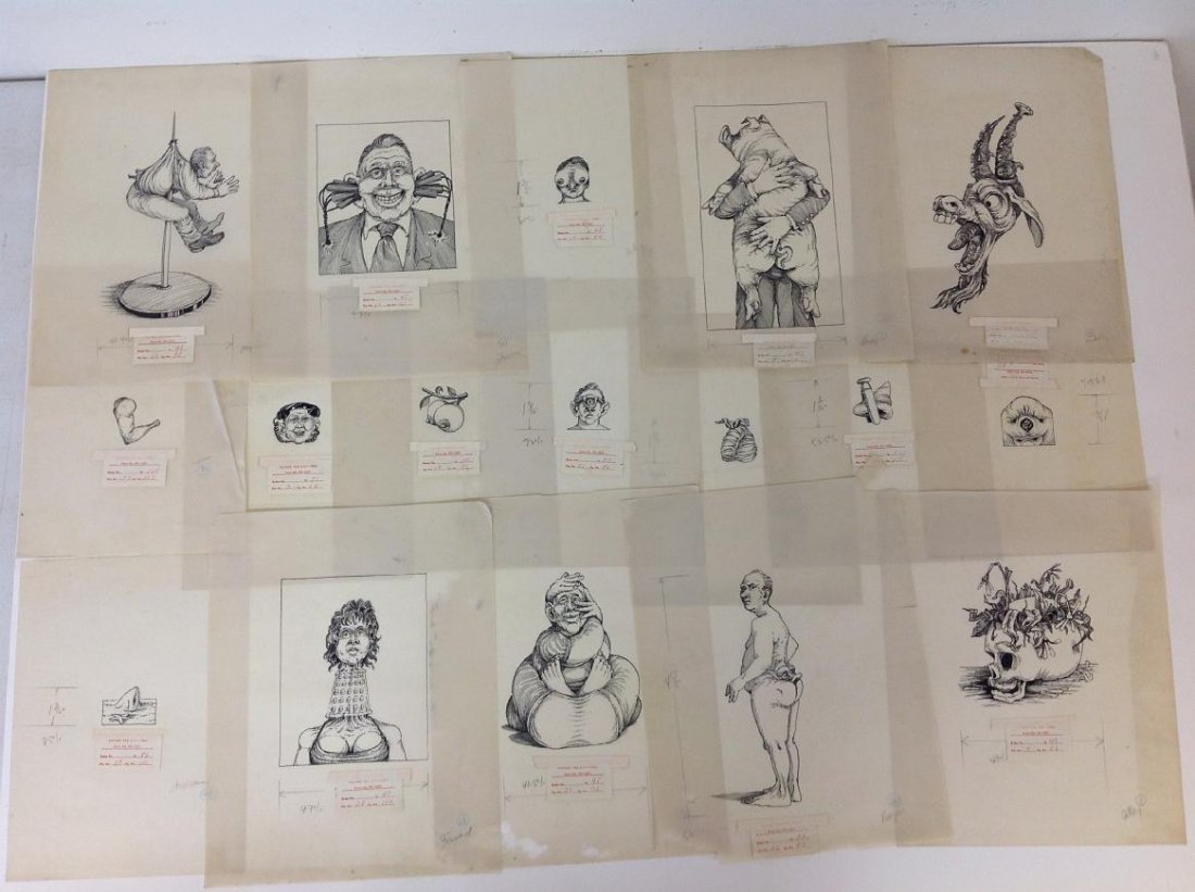 ROBERT BLANCHARD- 33 CELEBRITY CARTOON ILLUSTRATIONS ON: ROBERT BLANCHARD- 33 CELEBRITY CARTOON ILLUSTRATIONS ON WAX PAPER LIKE PAPER, SOME EROTIC, ALL ILLUSTRATIONS PERTAIN TO CELEBRITIES CHARCTERISTICS, INCLUDING BILLY GRAHAM, BARBRA STREISAND, ONASSIS, F