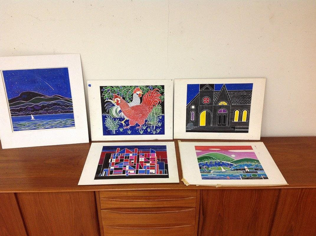 5 ROBERT BLANCHARD PAINTINGS ON BOARD, SIZES APPROX: 5 ROBERT BLANCHARD PAINTINGS ON BOARD, SIZES APPROX 16" X 20", ONE A LITTLE BIGGER, DIRECTLY FROM HIS ESTATE, AS PICTURED