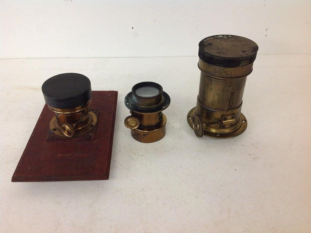 (3) 19TH C CAMERA LENSES, ALL BRASS, ONE MARKED AS (1 of 3)