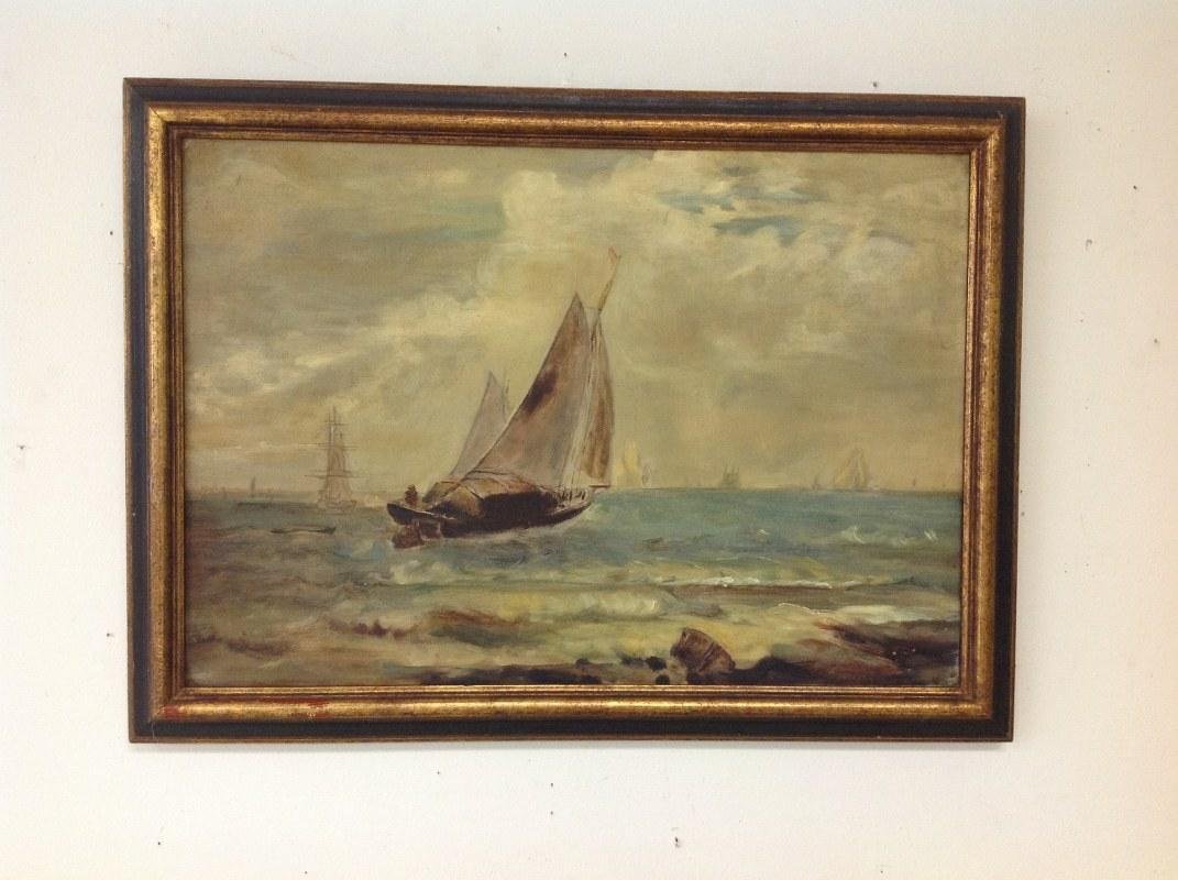IMPRESSIONIST O/C SAILBOATS IN WATER, UNSIGNED, CIRCA (1 of 2)