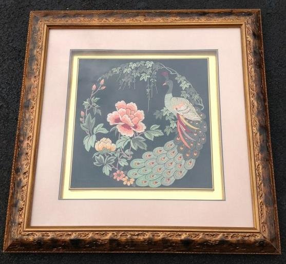 BEAUTIFULLY HAND EMBROIDERED PEACOCK WITH FLOWERS IN (1 of 1)