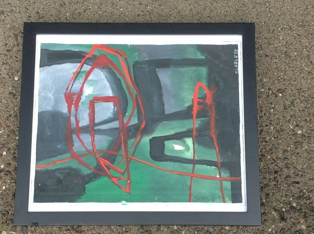 ROLPH SCARLETT ABSTRACT GOUACHE & WATERCOLOR, SIGNED IN (1 of 2)