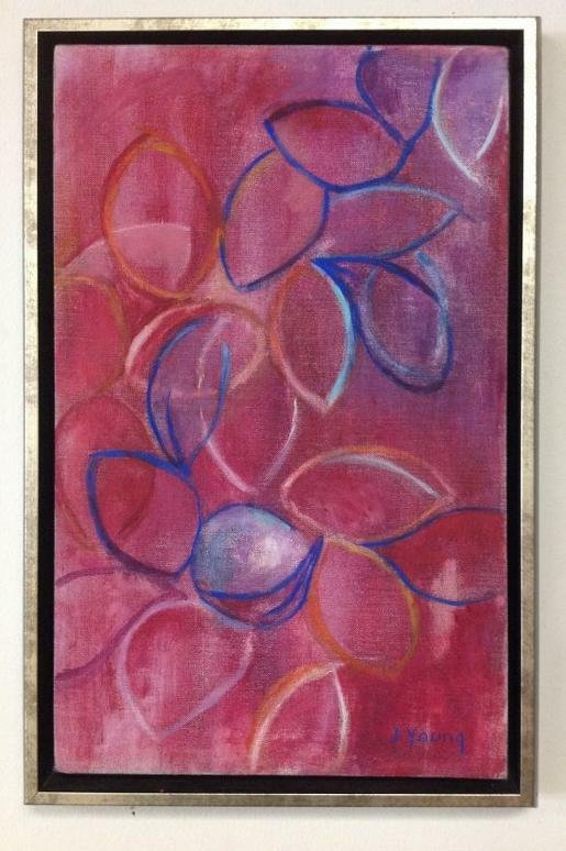 JEAN YOUNG (WOODSTOCK, N.Y.) O/C ABSTRACT OVAL FIGURES. (1 of 2)